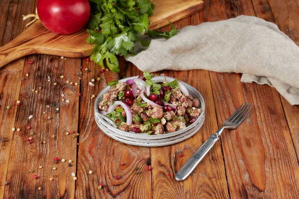 Georgian Cuisine Lobio Bean Salad Nuts Garlic Vegetables — Stockfoto