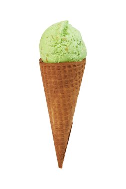 Dondurma kepçesi beyaz arka planda izole edilmiş koni