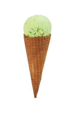 Dondurma kepçesi beyaz arka planda izole edilmiş koni