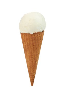 Dondurma kepçesi beyaz arka planda izole edilmiş koni