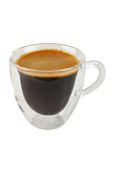 Tazza Vetro Trasparente Doppia Parete Con Caffè Espresso Isolato Sfondo — Foto Stock