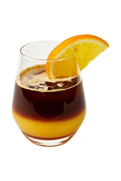 Sklenice Ledové Americké Černé Kávy Vrstva Pomerančové Citrónové Šťávy Zdobené — Stock fotografie