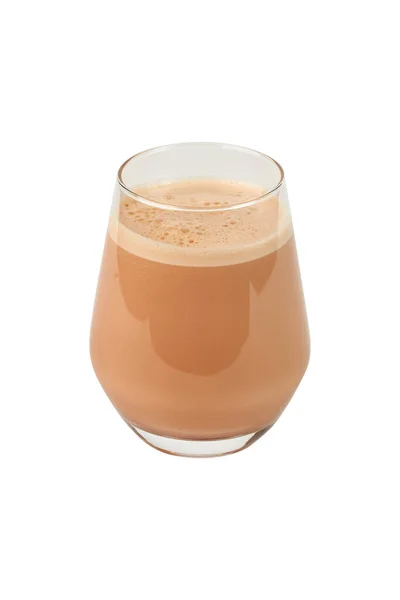 Cappuccino Skummande Kaffe Och Mjölkdryck Transparent Glas Kopp Isolat Vit — Stockfoto