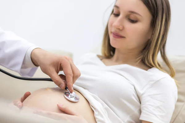 Cropped Photo Doctor Stethoscope Going Exam Pregnant Woman Concept Pregnant — Photo