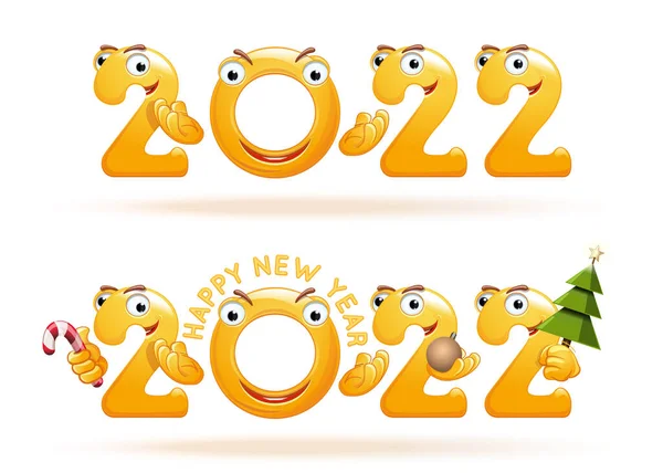 2022 New Year Symbol Set Amusing Hilarious Anthropomorphic Numbers 2022 — 图库矢量图片