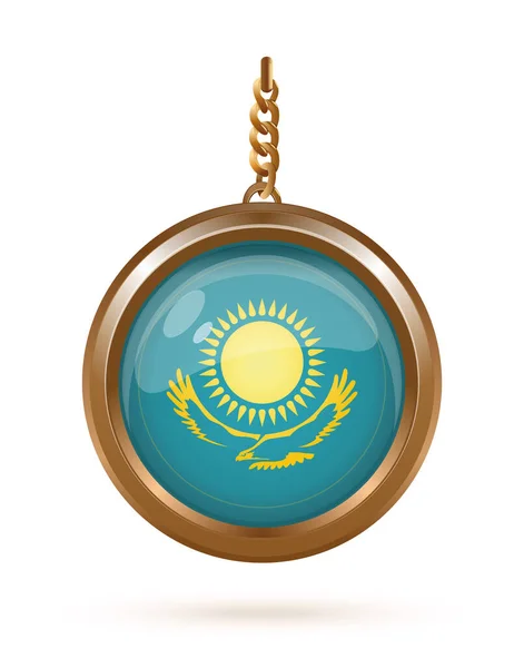 Золотой Медальон Цепи Флагом Казахстана Внутри Векторная Иллюстрация — стоковый вектор