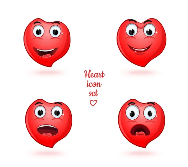 Kalp Şekilli Emoji Seti Farklı Duygulara Sahip Kalp Ikonu Ayarlandı — Stok Vektör