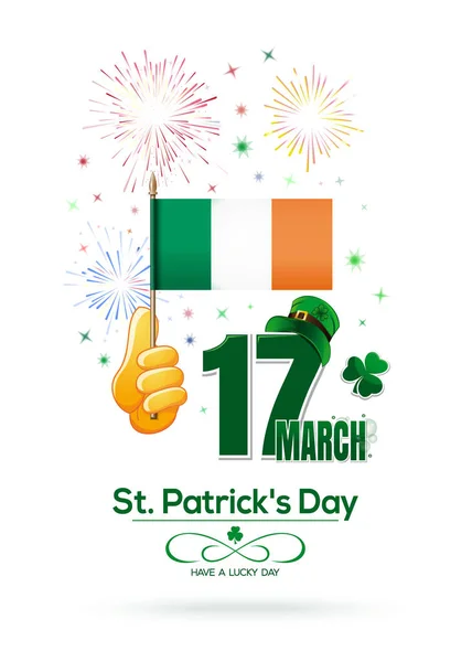 Šťastný Den Svatého Patrika Ruka Vlajkou Irska Blahopřejný Nápis Vektorová — Stockový vektor