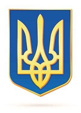 Ukrayna 'nın küçük arması. Altın mızraklı mavi kalkan. Vektör illüstrasyonu