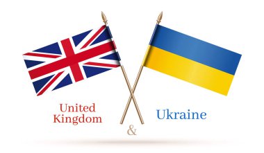 Birleşik Krallık ve Ukrayna 'nın çapraz bayrakları. İki ülkenin konsept tasarımının dostluğu. Vektör illüstrasyonu