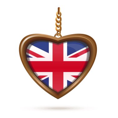 İçinde İngiliz bayrağı olan kalp şeklinde bir madalyon. Büyük Britanya bayrağı. Vektör illüstrasyonu