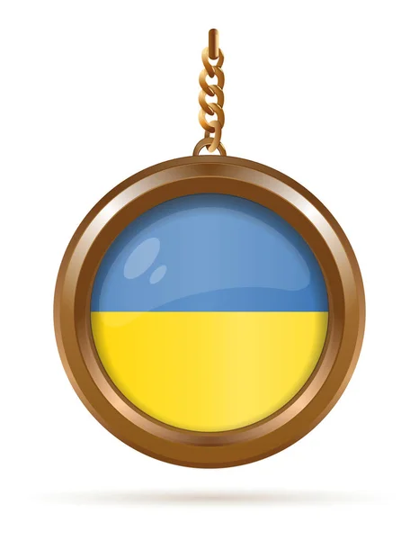 Золотой Медальон Украинским Флагом Цепи Флаг Украины Векторная Иллюстрация Белом — стоковый вектор