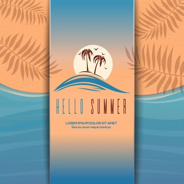 Krásná Pláž Pozadí Papírové Umění Ahoj Léto Letní Design Vektorová — Stockový vektor