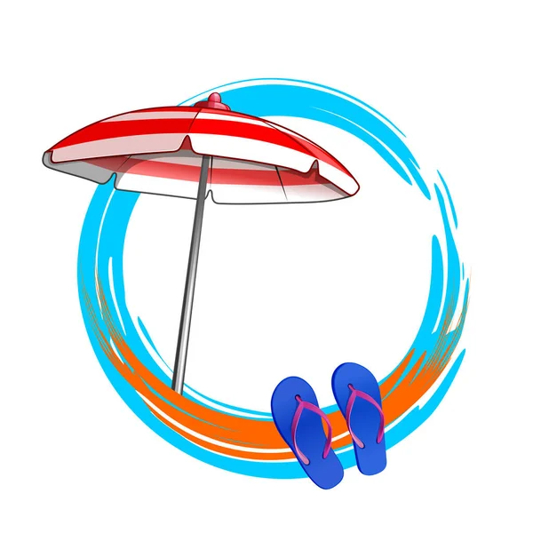 装饰圆圆的夏季框架与自由的文字空间 圆形夏季横幅与翻筋斗和海滩伞 矢量说明 — 图库矢量图片
