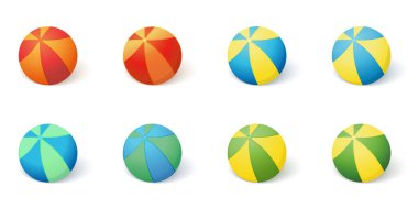 Çok renkli lastik toplar. Beyazda izole edilmiş şişme lastik top. Çocuk oyunları ve spor oyuncakları. Vektör illüstrasyonu