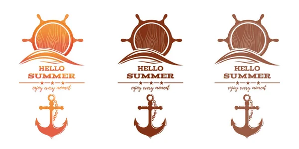 Marine Logo Design Set Hello Summer Enjoy Every Moment Vector — Stockový vektor