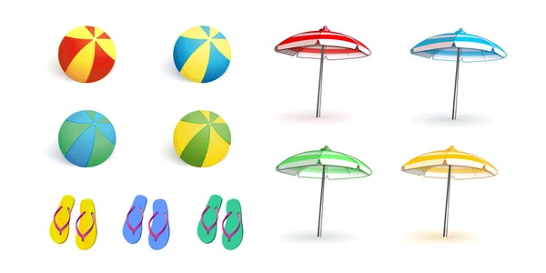 Summer Icon Set Collection Bright Colored Icons Topic Beach Accessories — Stockvektor