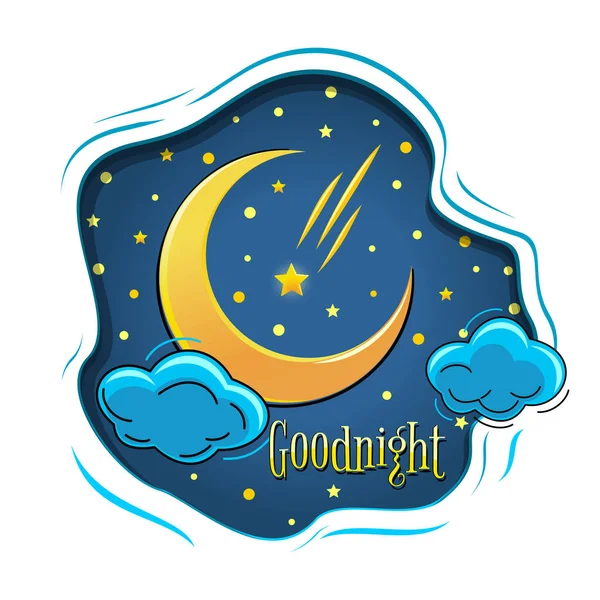 Goodnight Banner Design Night Scene Moon Stars Nightly Sky Moon — Stockvector