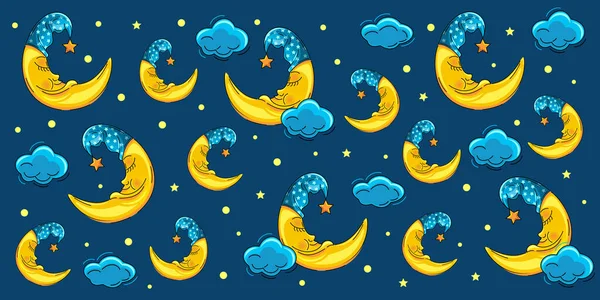 Спокойной Ночи Сказочный Фон Обои Детской Спальни Сладко Спящая Луна — стоковый вектор