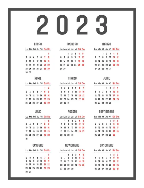 Calendar 2023 Spanish Days Week Top Week Start Monday Vector — Stockový vektor