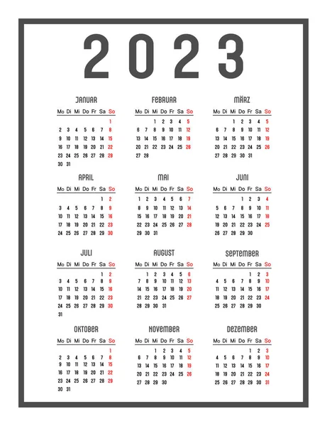 Ημερολόγιο Του 2023 Στα Γερμανικά Μέρες Της Εβδομάδας Είναι Στην — Διανυσματικό Αρχείο