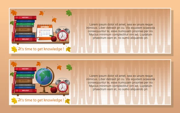 September Set Banners School Theme Back School Time Get Knowledge — Vettoriale Stock