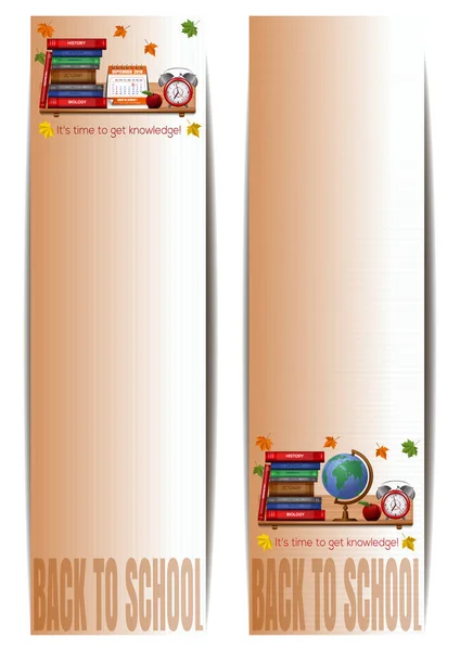 Two Vertical Banners School Supplies Back School Time Get Knowledge — 图库矢量图片