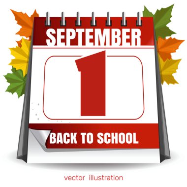 Calendar for September 1. Knowledge Day. Back to school. Time knowledge. Vector illustration isolated on white background