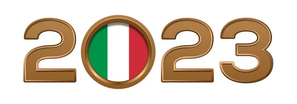 Goldene Zahl 2023 Mit Der Flagge Italiens Inneren 2023 Zahl — Stockvektor