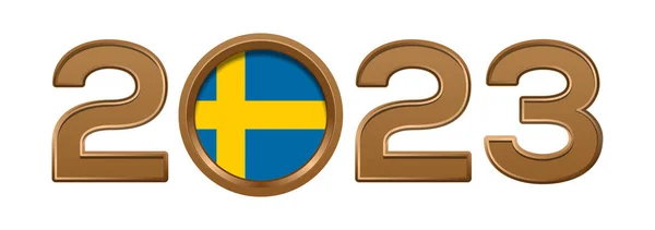2023 Zlaté Číslo Vlajkou Švédska Uvnitř 2023 Číslice Logo Textový — Stockový vektor
