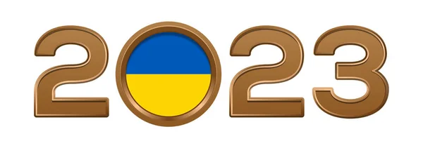 2023金牌号码 内有乌克兰国旗 2023数字标识文字设计隔离在白色上 矢量说明 — 图库矢量图片