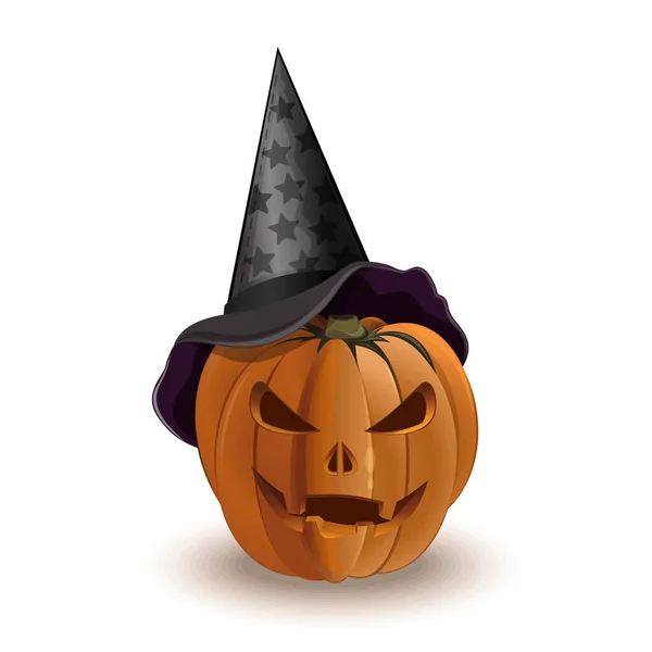 Calabaza Halloween Sombrero Bruja Triangular Aislado Sobre Fondo Blanco Clipart — Vector de stock