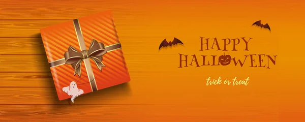 Design Banner Horizontal Para Halloween Caixa Presente Halloween Encontra Mesa — Vetor de Stock