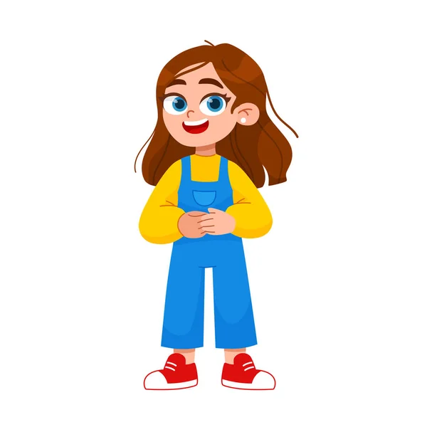 Bonito Menina Criança Feliz Sorrindo Plana Desenho Animado Vetor Personagem — Vetor de Stock