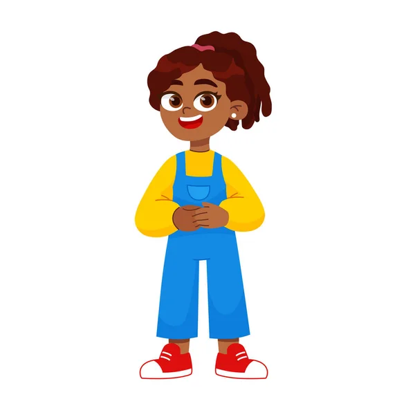 Cute Little Kid Girl Happy Smiling Flat Cartoon Vector Character — Stock Vector