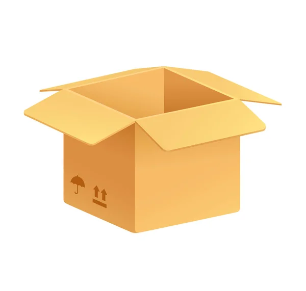 Boîte Ouverte Carton Expédition Avec Signes Cassables Set Maquette Boîte — Image vectorielle