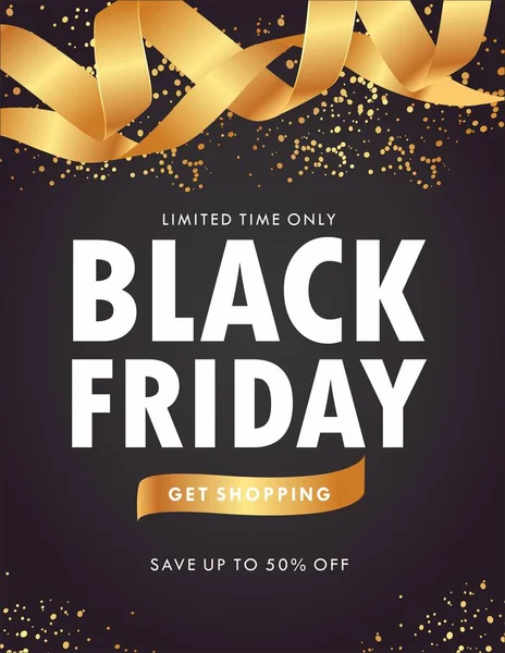 Black Friday luxury sale banner background with golden confetti decoration, vector promo design elements. — Stock Vector