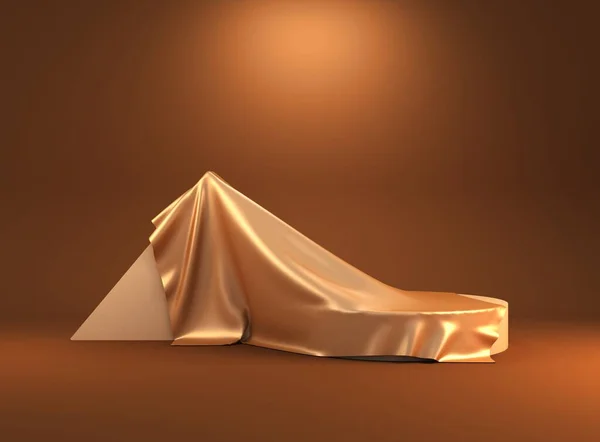 Złoty stojak na tło produktu lub postument na luksusowym wyświetlaczu reklamowym z pustymi tłami. Renderowanie 3D. — Zdjęcie stockowe