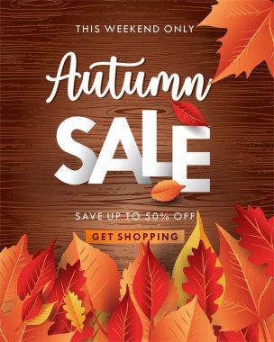 Sonbahar indirimli afiş arka planı sonbahar tipografisi ve indirimli metin