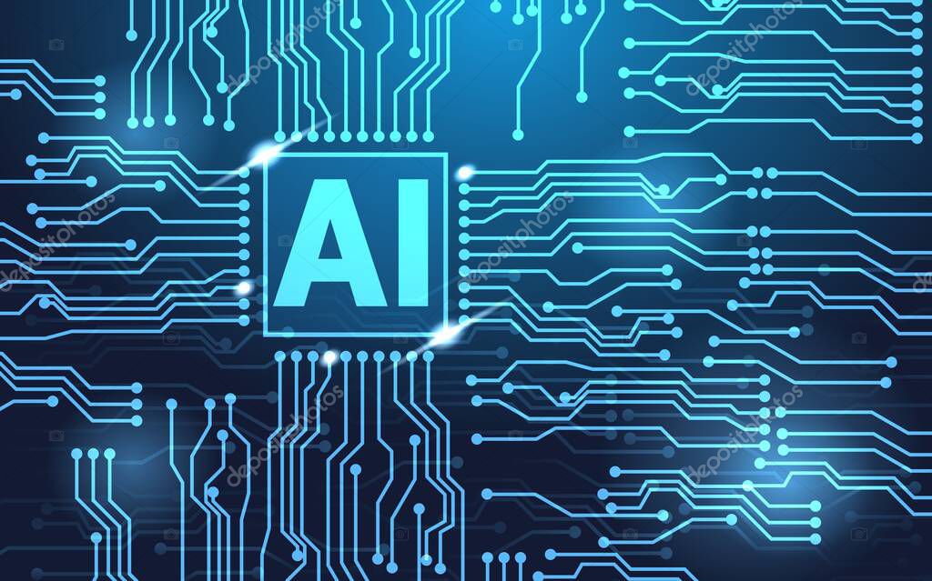 Artificial Intelligence Chip On Circuit Motherboard Background Modern Technology Concept Vector Illustration