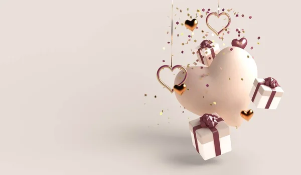 День Святого Валентина. Фон с реалистичной коробкой праздничных подарков. Романтический подарок. 3d-рендеринг — стоковое фото