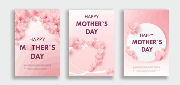 Concept de fête des mères, bannières verticales ensemble. Illustration vectorielle. rouge et rose cadre de coeur en papier. — Image vectorielle