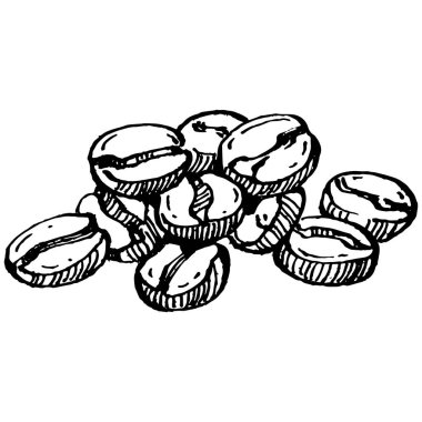 Grafik stili el yapımı kahve ağacı ve fasulye beyaz arka planda. İşlenmiş stil illüstrasyonlu izole bir nesne. Tasarım logosu, menü, etiket, simge, pul için en iyisi.