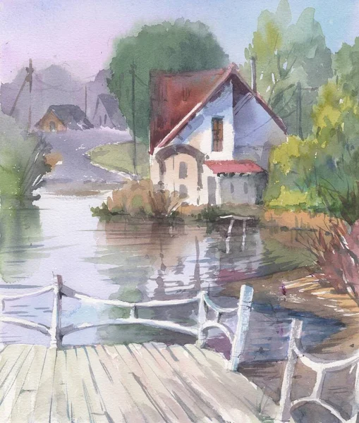 Landscape watercolor art painting background — Stock Fotó