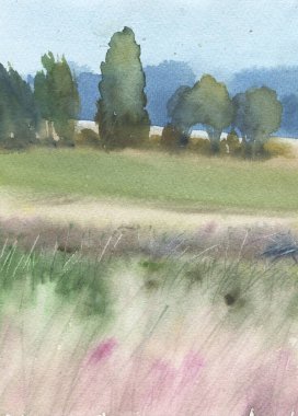 Landscape background. Trendy minimalist watercolor art illustrations. Original nature painting with acrylic paints. 