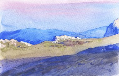 Landscape background. Trendy minimalist watercolor art illustrations. Original nature painting with acrylic paints. 