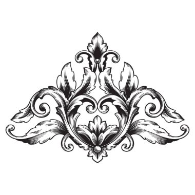 Border and Frame with baroque style. Ornament elements for your design. Black and white color. Floral engraving decoration for postcards or invitations for social media.