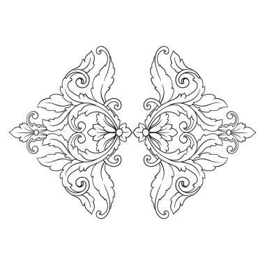 Border and Frame with baroque style. Ornament elements for your design. Black and white color. Floral engraving decoration for postcards or invitations for social media.