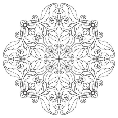 Border and Frame with baroque style. Ornament elements for your design. Black and white color. Floral engraving decoration for postcards or invitations for social media.