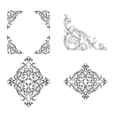 Tasarım ve vektör illüstrasyonları için klasik barok vektör kümesi